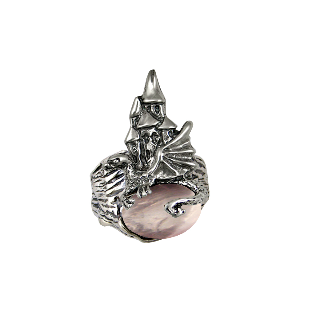 Sterling Silver Dragon And Her Castle Ring With Rose Quartz Size 9